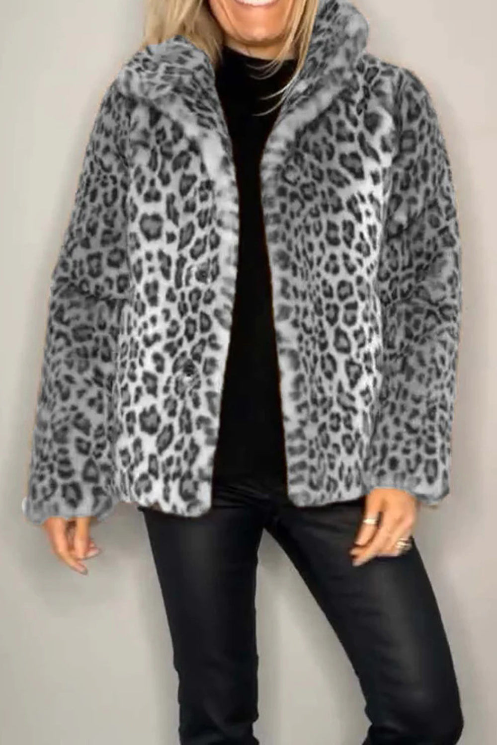 Big Mama Leopard Fur Collared Coat