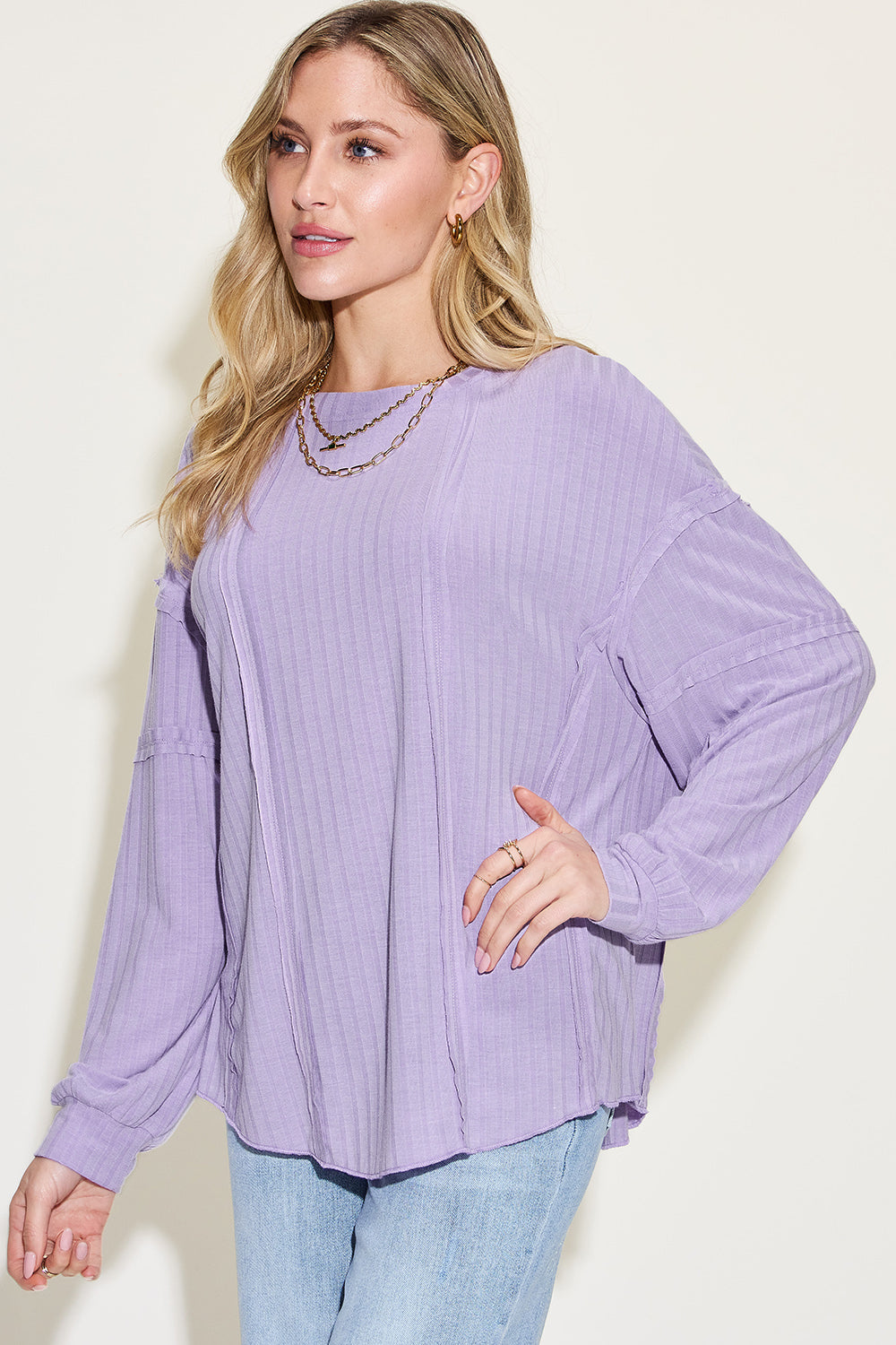 Ribbon In The Sky Ribbed Long Sleeve Top