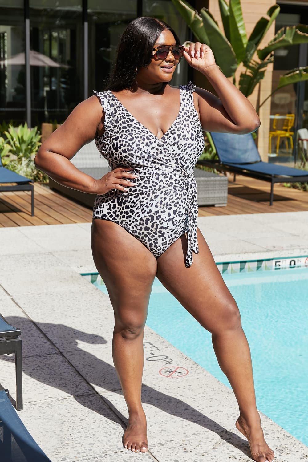 Float Faux Wrap 1 Piece Swimsuit - Leopard