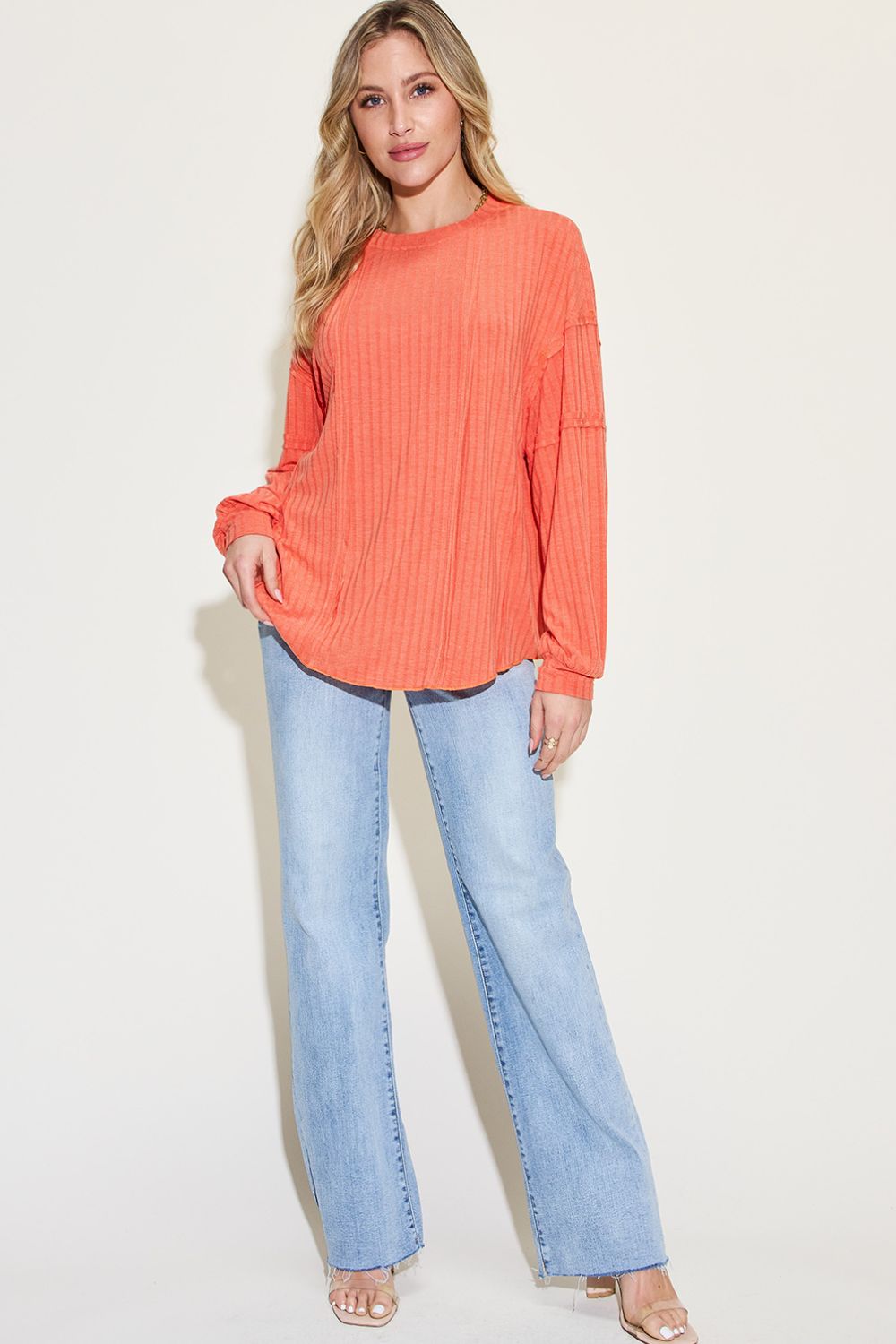 Ribbon In The Sky Ribbed Long Sleeve Top