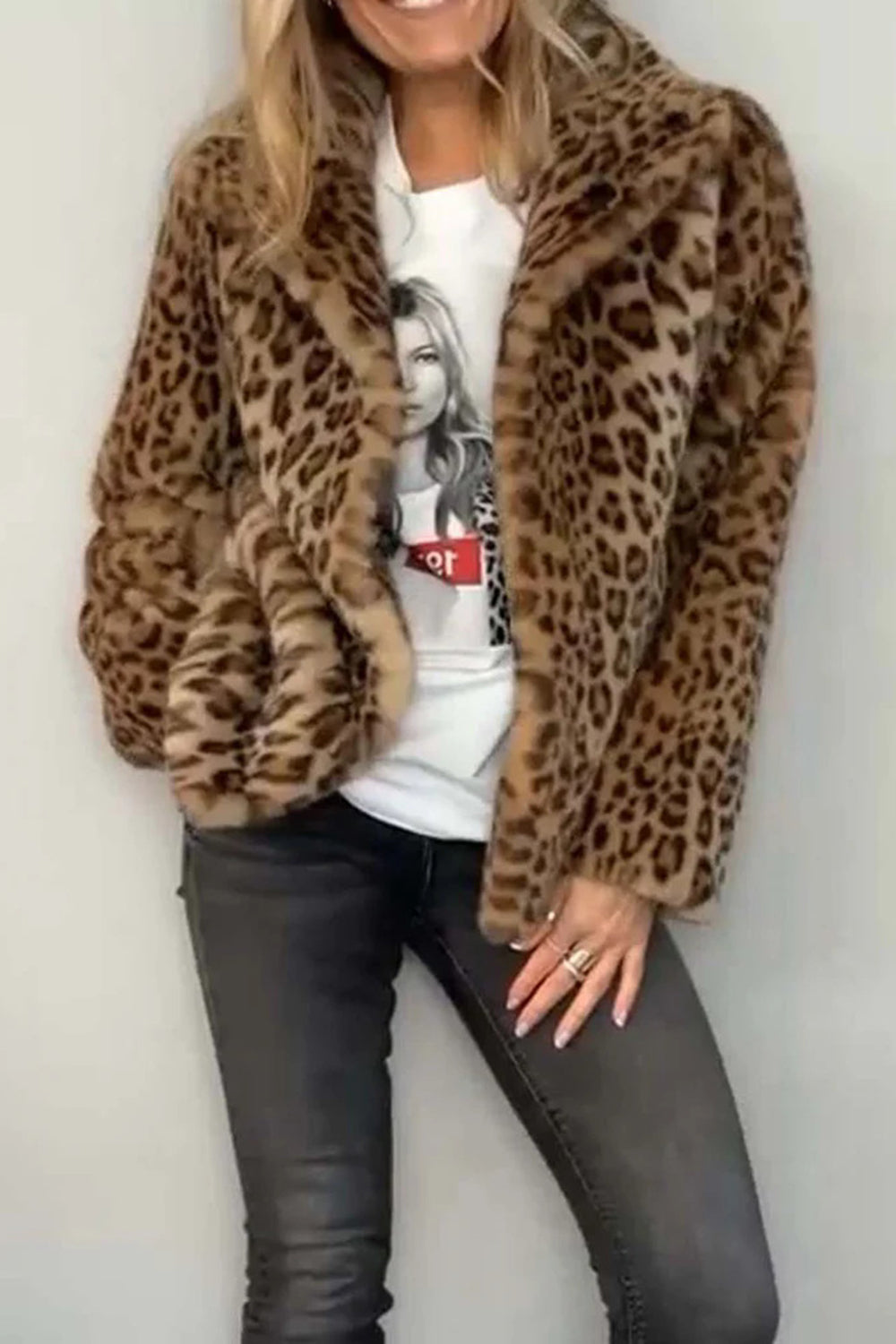 Big Mama Leopard Fur Collared Coat