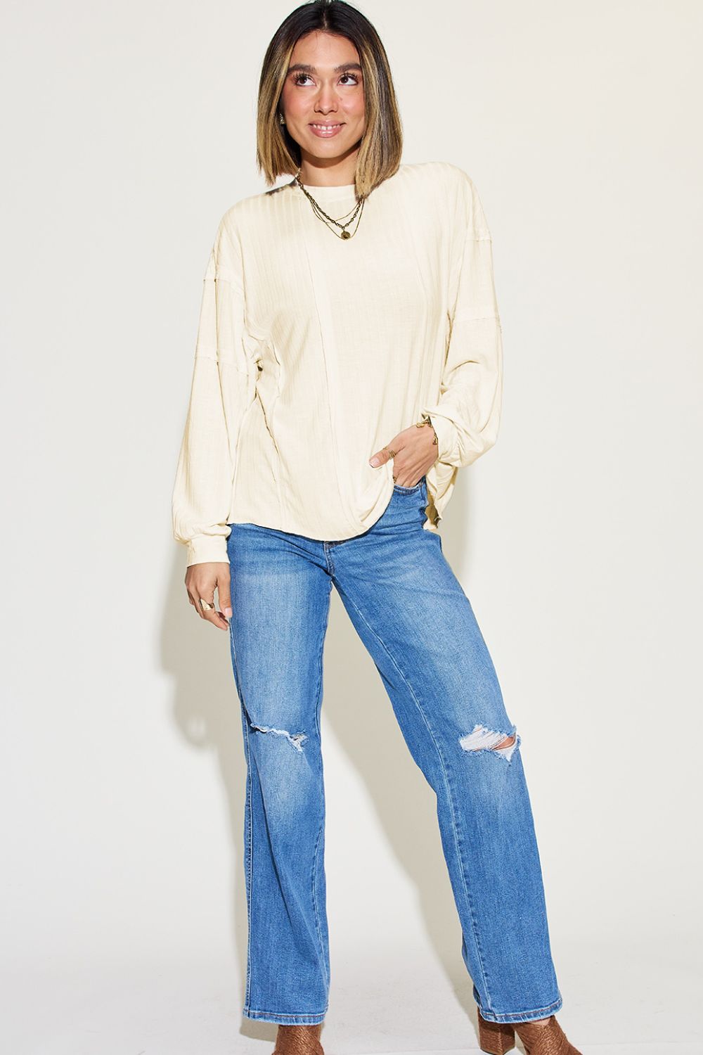 Ribbon In The Sky Ribbed Long Sleeve Top