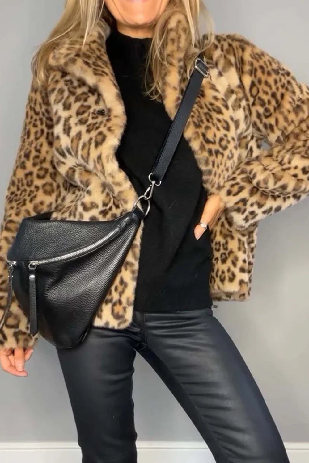 Big Mama Leopard Fur Collared Coat