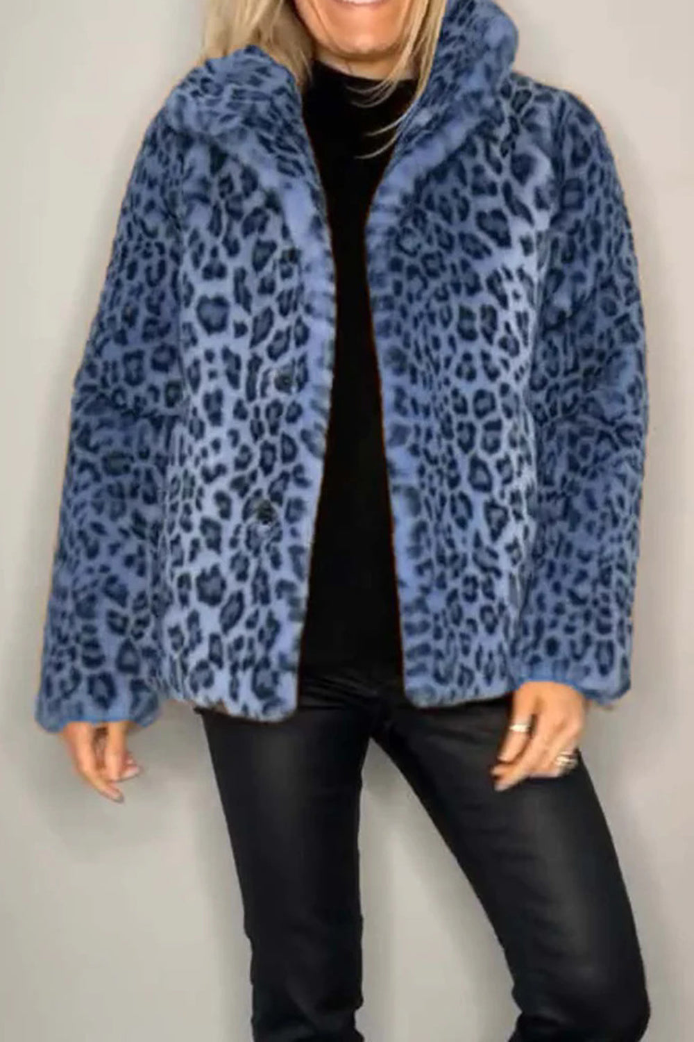 Big Mama Leopard Fur Collared Coat