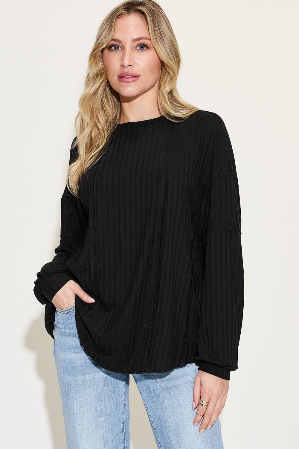 Ribbon In The Sky Ribbed Long Sleeve Top