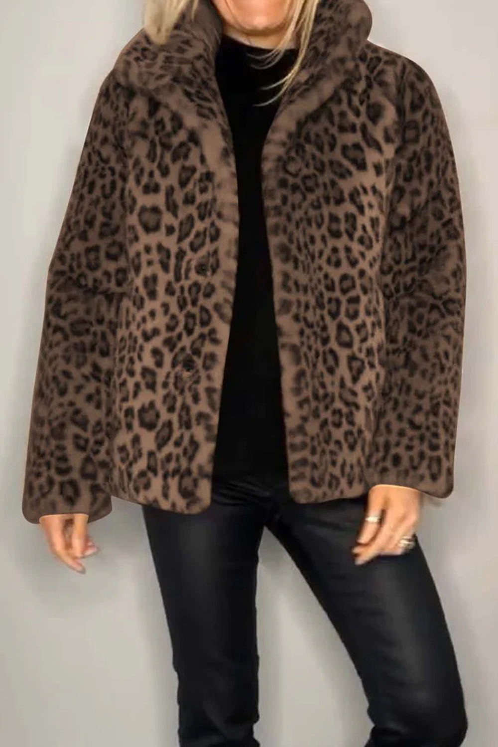 Big Mama Leopard Fur Collared Coat