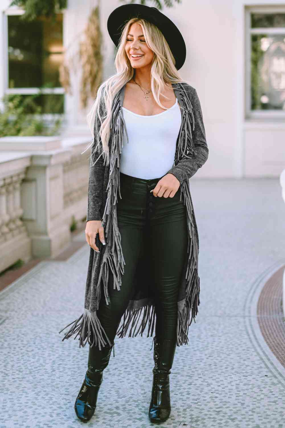 Fringe Cardigan - Charcoal