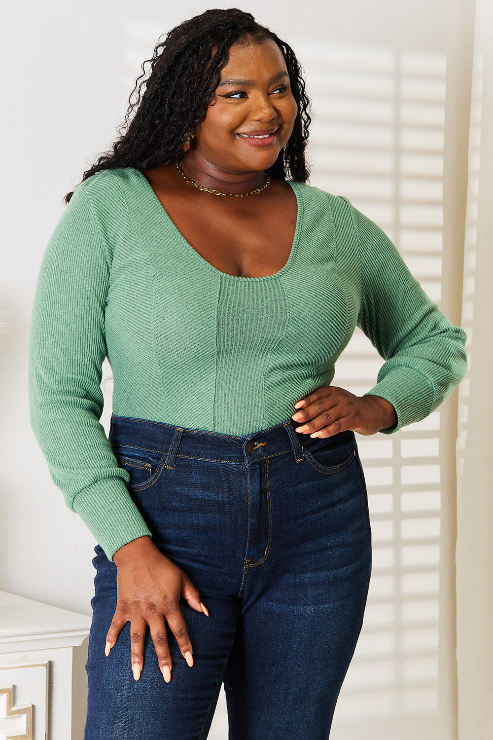 Tranquil Long Sleeve Top - Mid Green