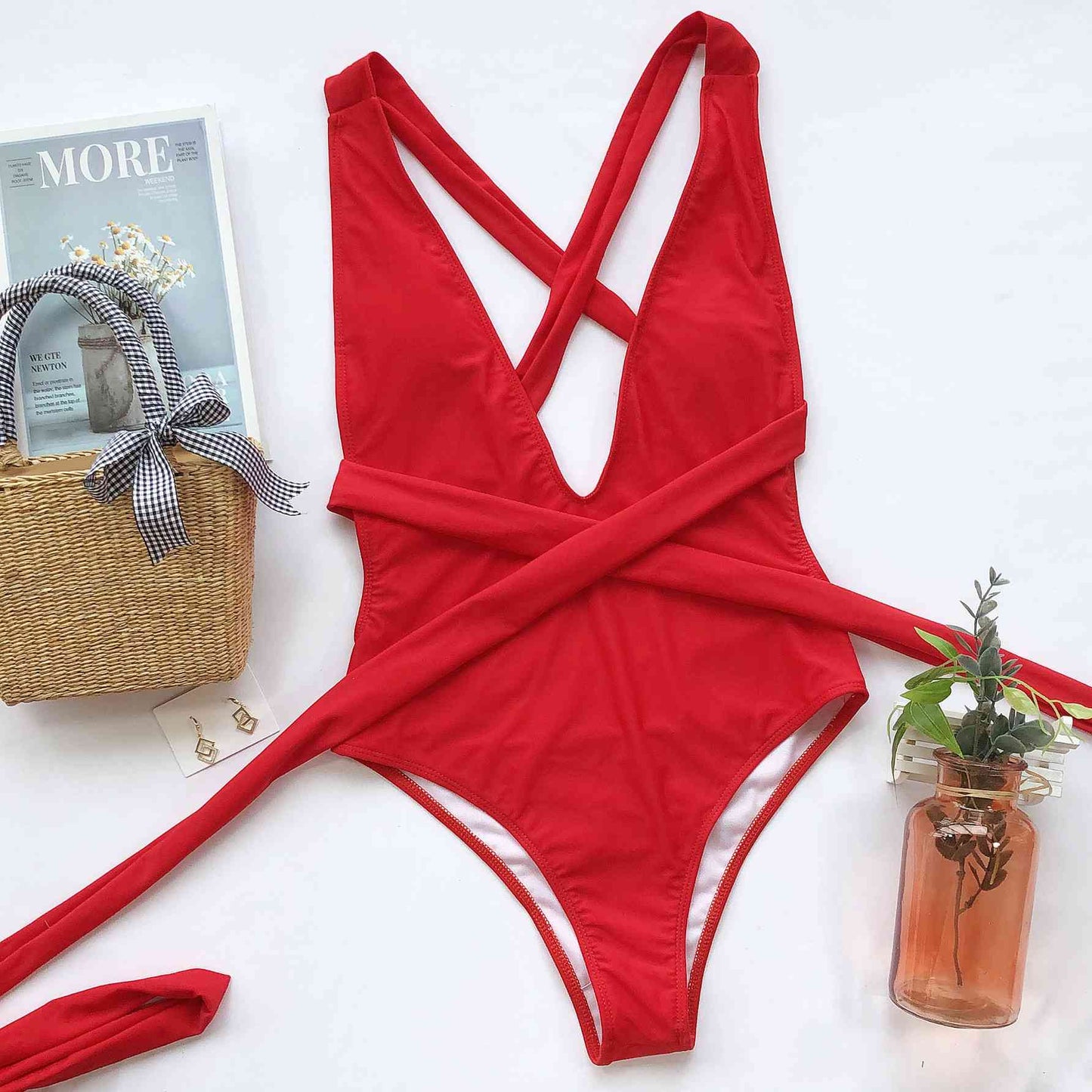 Deep V-Cut 1 Piece Swimsuit