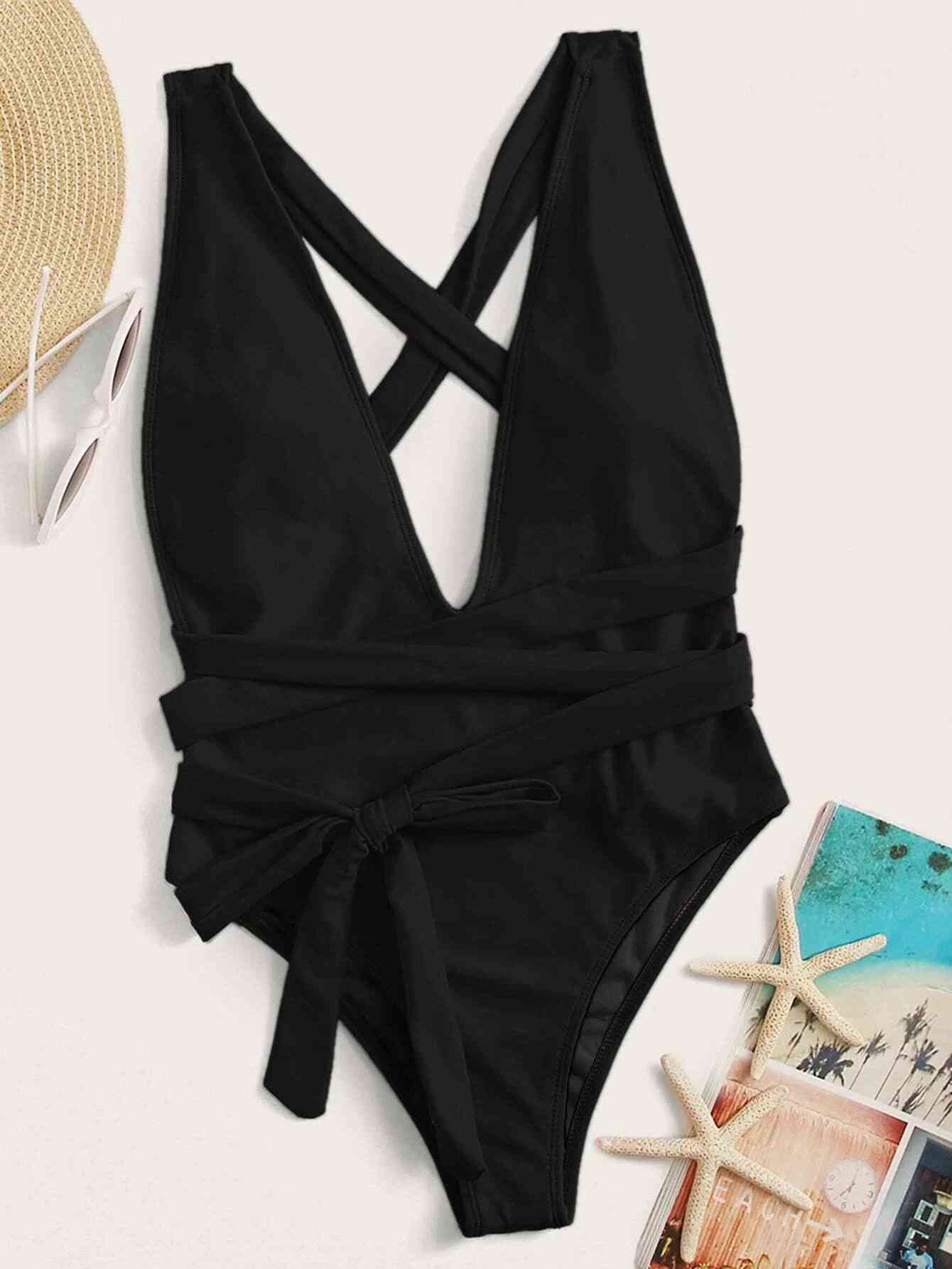 Deep V-Cut 1 Piece Swimsuit