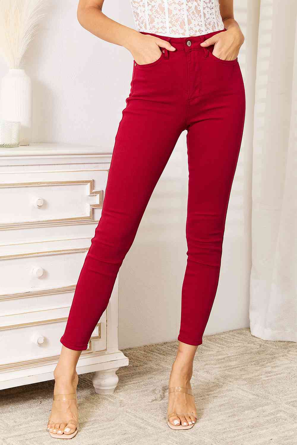 Ember High Waist Tummy Control Skinny Jeans - Scarlet