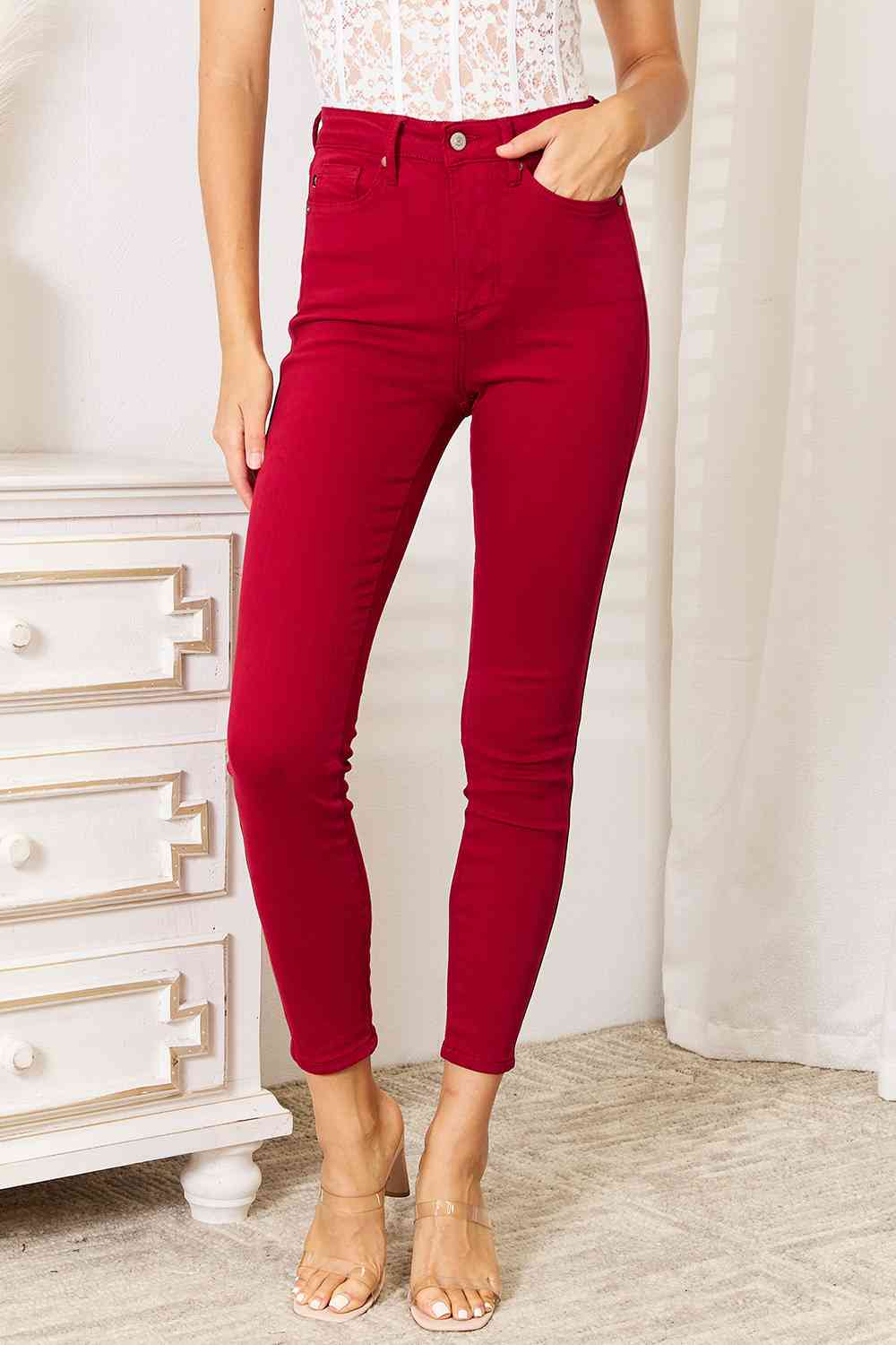 Ember High Waist Tummy Control Skinny Jeans - Scarlet