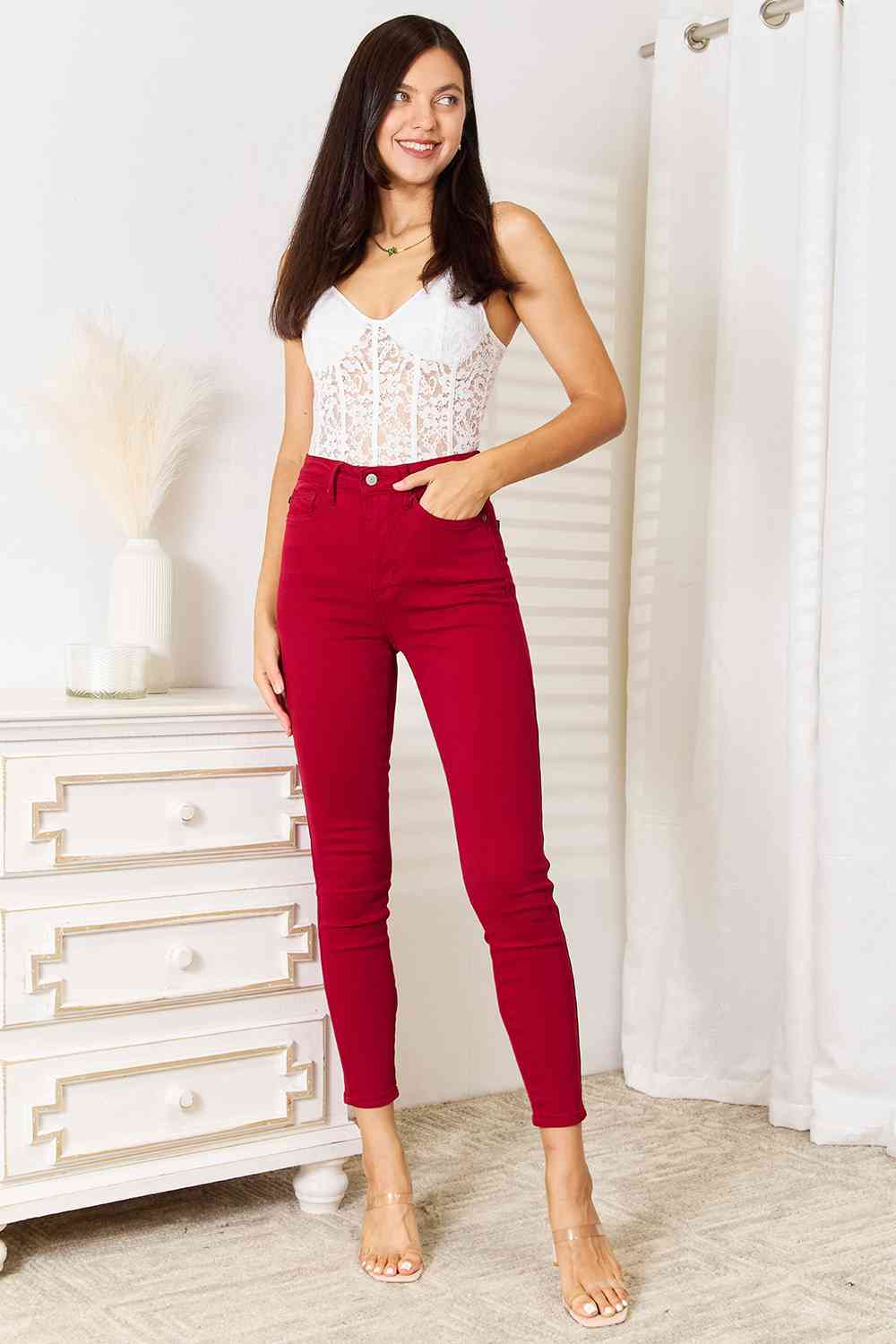 Ember High Waist Tummy Control Skinny Jeans - Scarlet