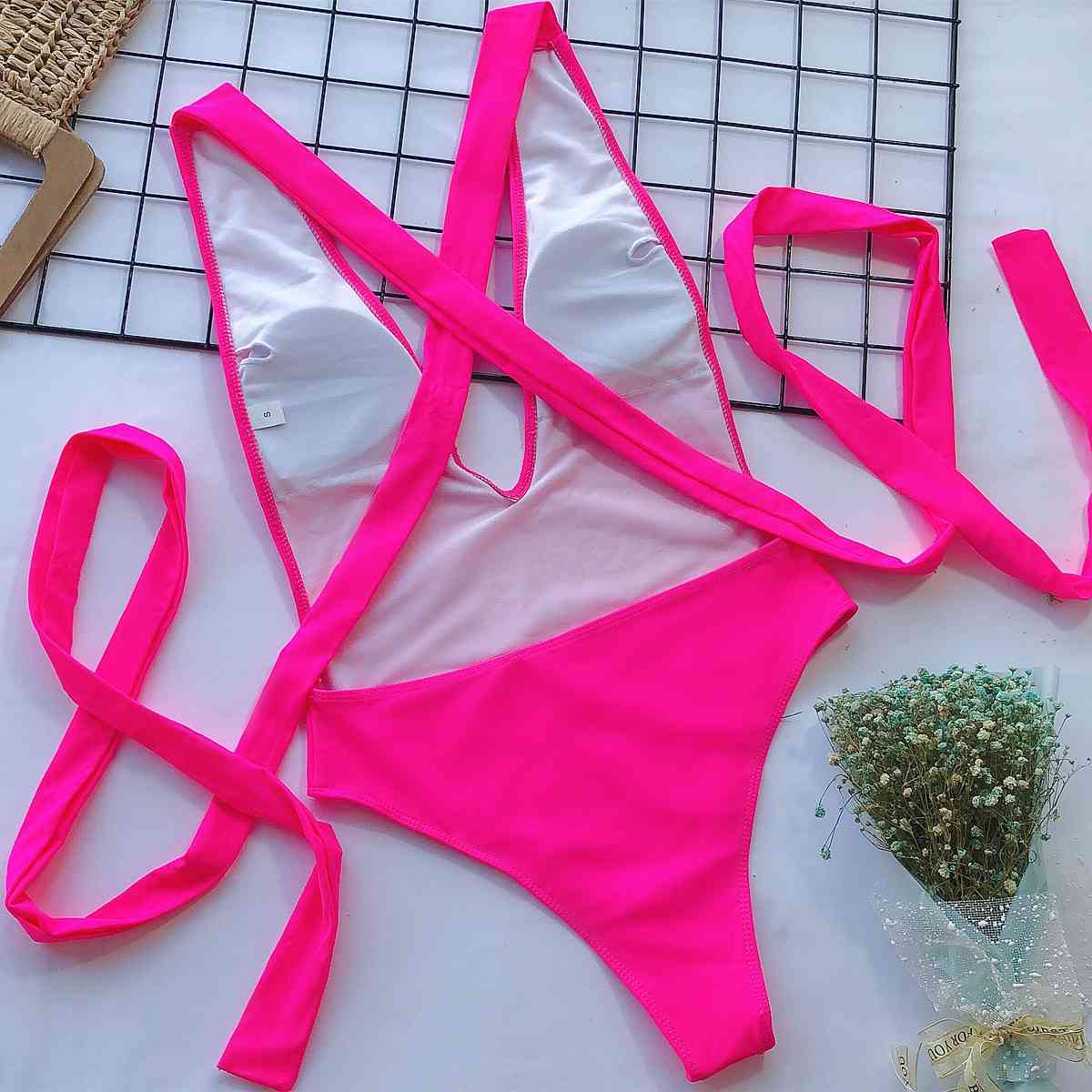 Deep V-Cut 1 Piece Swimsuit