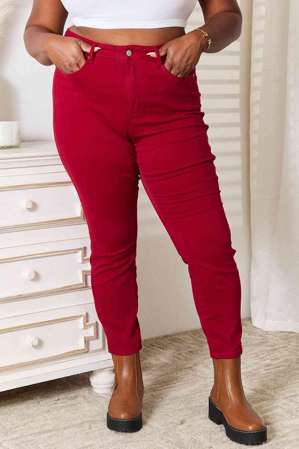Ember High Waist Tummy Control Skinny Jeans - Scarlet