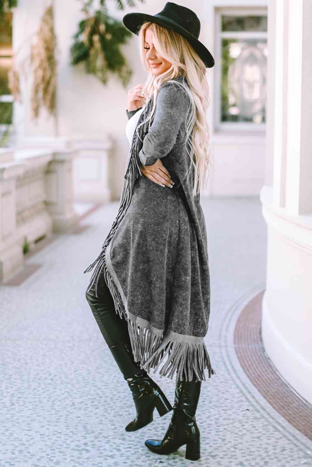 Fringe Cardigan - Charcoal