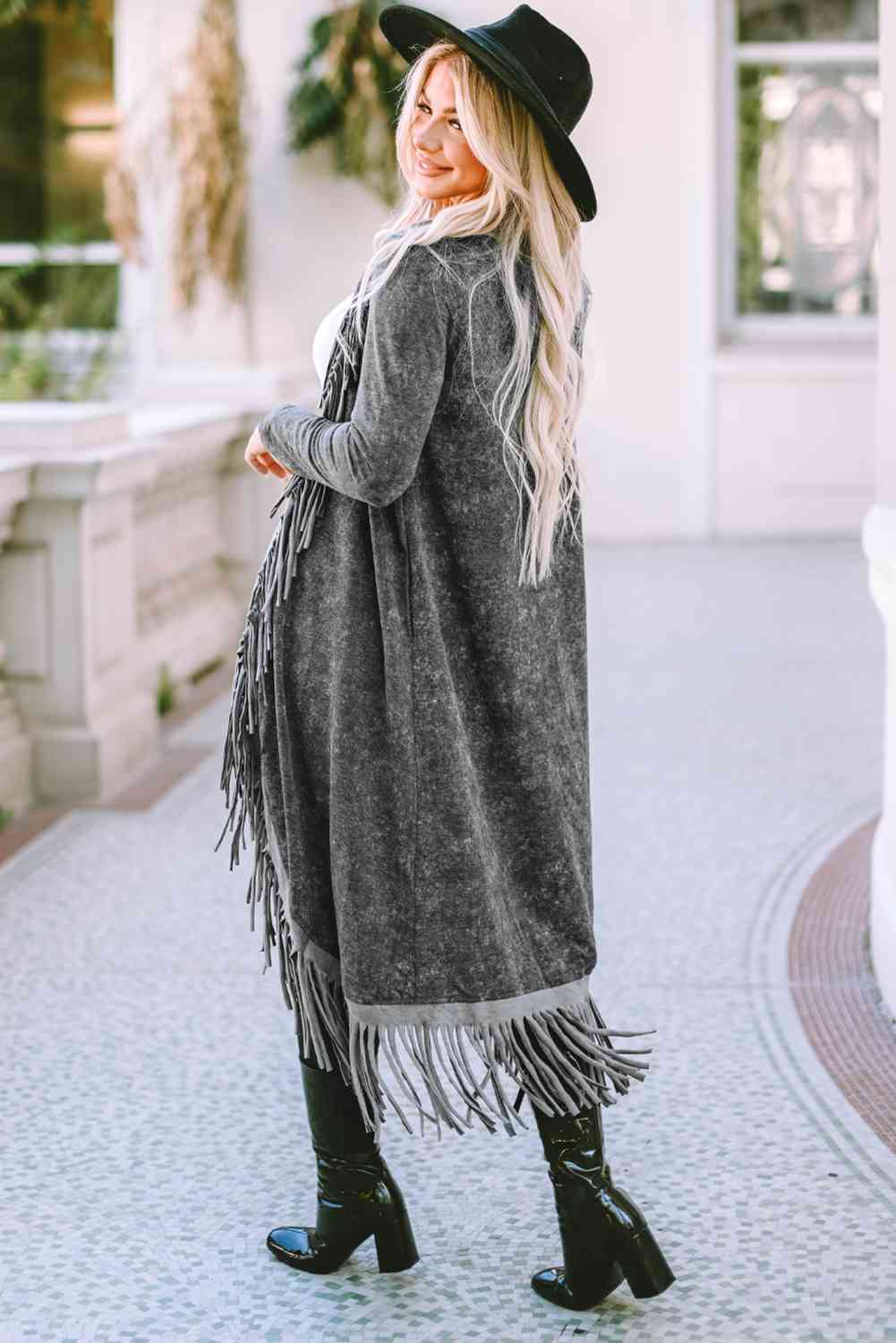 Fringe Cardigan - Charcoal