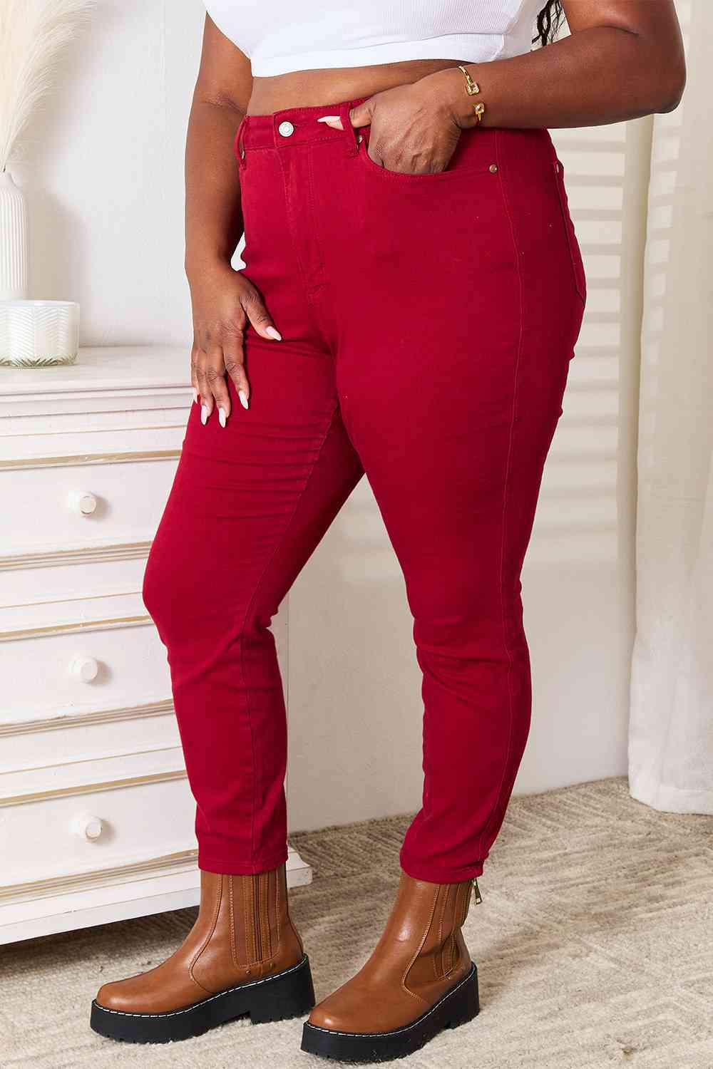 Ember High Waist Tummy Control Skinny Jeans - Scarlet