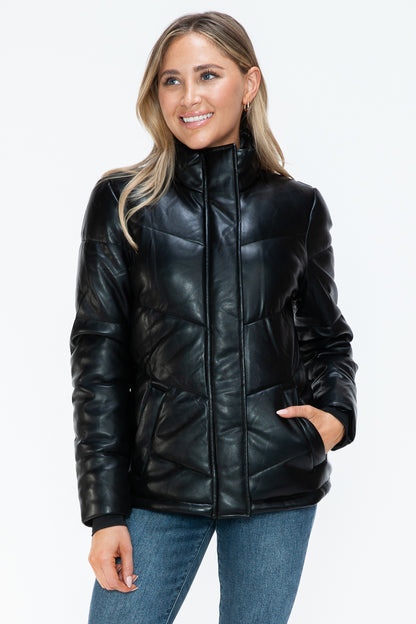 Aspen Pocketed Zip Up Turtleneck Puffer Coat - Black