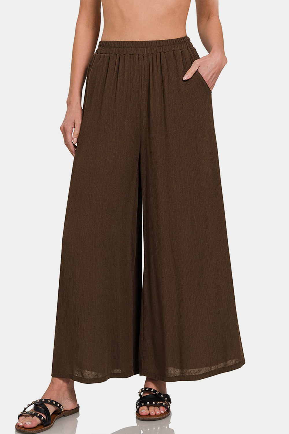 With The Flow Woven Wide Leg Pants - Brown