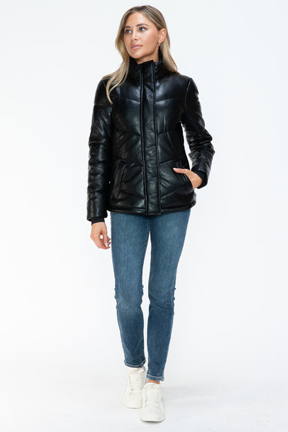 Aspen Pocketed Zip Up Turtleneck Puffer Coat - Black