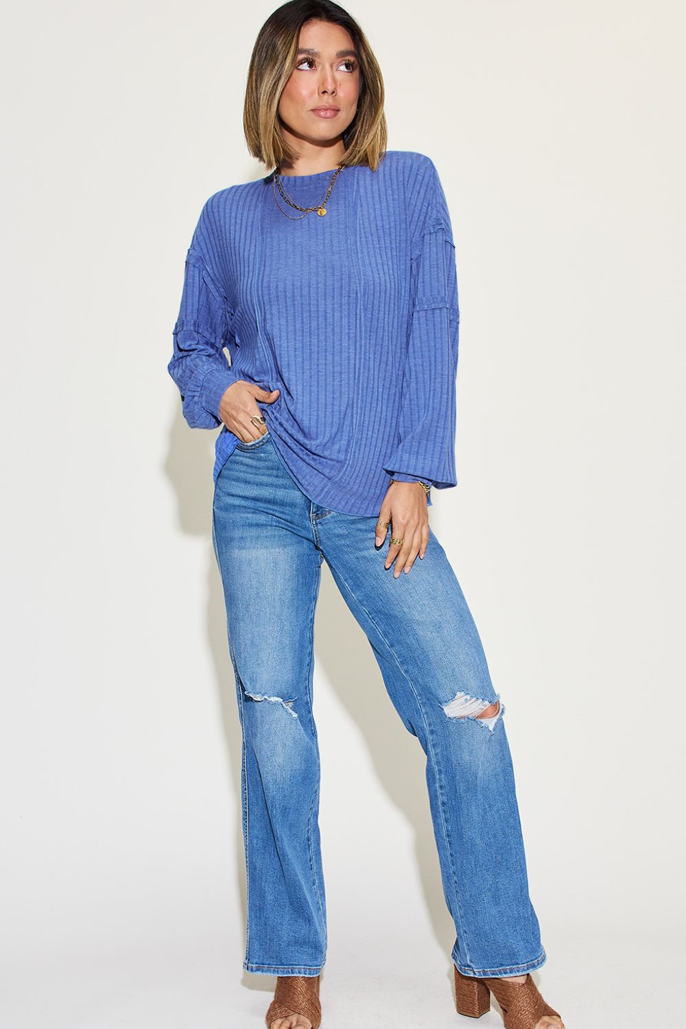 Ribbon In The Sky Ribbed Long Sleeve Top