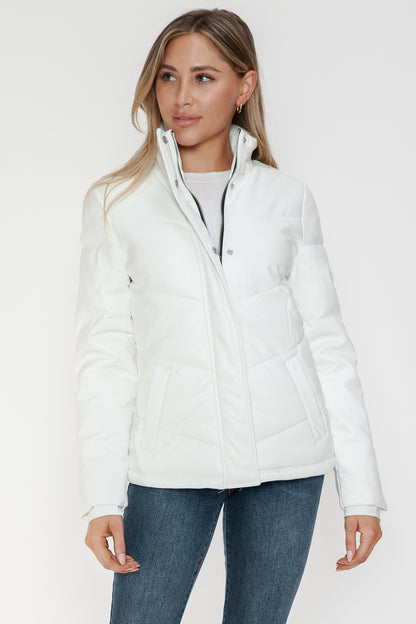 Aspen Pocketed Zip Up Turtleneck Puffer Coat - White