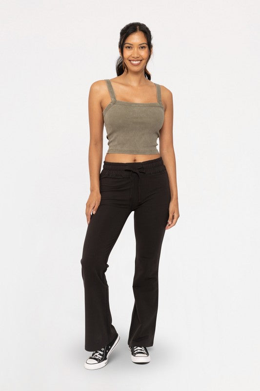 Off Day Drawstring Flared Yoga Pants - Black