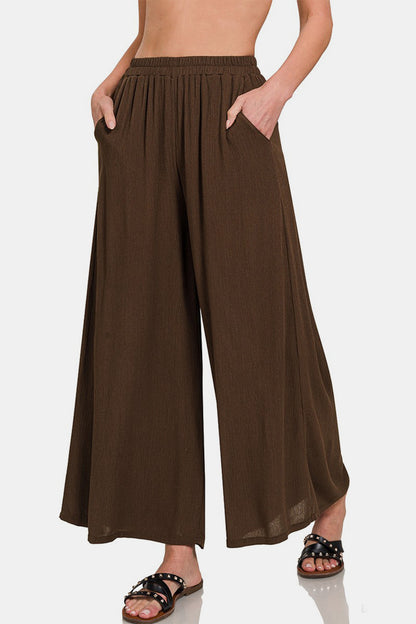 With The Flow Woven Wide Leg Pants - Brown