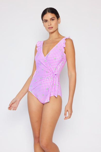 Paisley Wrap 1 Piece Swimsuit - Carnation Pink