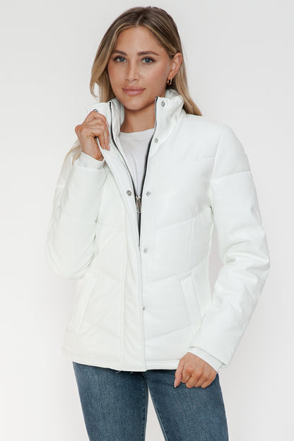 Aspen Pocketed Zip Up Turtleneck Puffer Coat - White