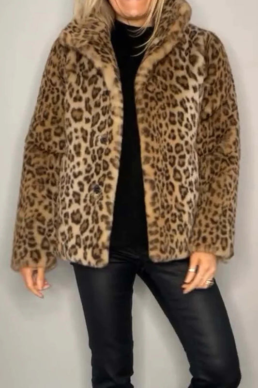 Big Mama Leopard Fur Collared Coat