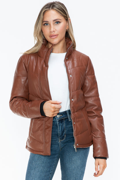 Aspen Pocketed Zip Up Turtleneck Puffer Coat - Brandy