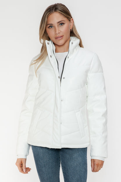 Aspen Pocketed Zip Up Turtleneck Puffer Coat - White