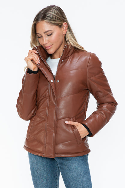 Aspen Pocketed Zip Up Turtleneck Puffer Coat - Brandy