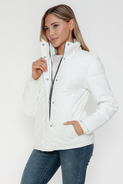 Aspen Pocketed Zip Up Turtleneck Puffer Coat - White