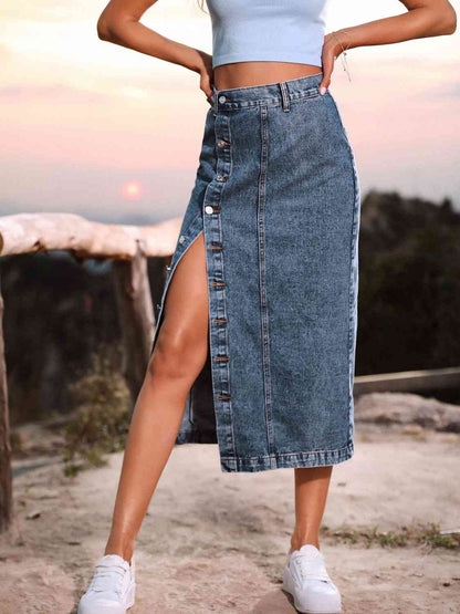 Regality Button Down Denim Skirt