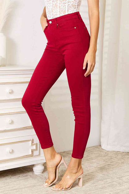 Cardinal High Waist Tummy Control Skinny Jeans - Scarlet