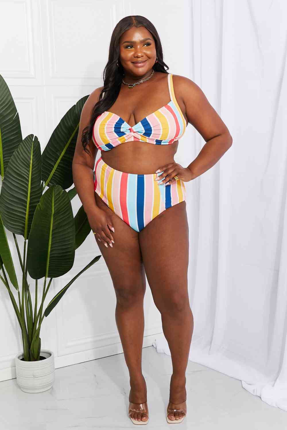 Take A Dip 2 Piece High Waist Bikini - Stripe