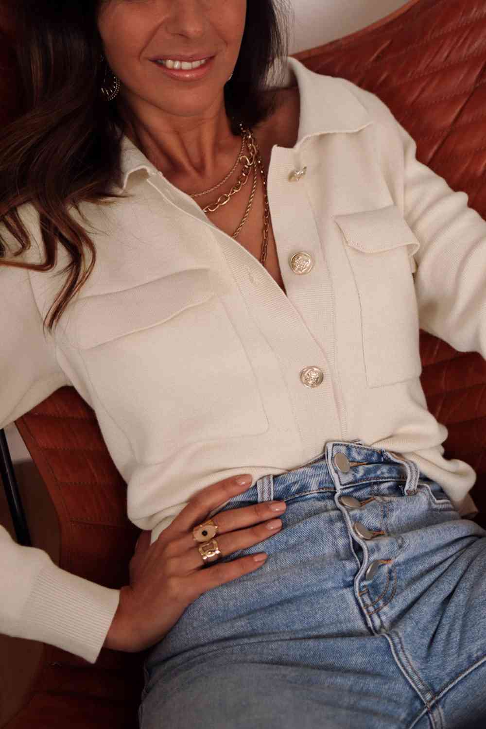 Couture Button Down Knit Top - Cream