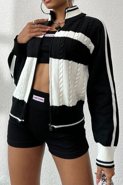 Retro Cable Knit Jacket - Black/White