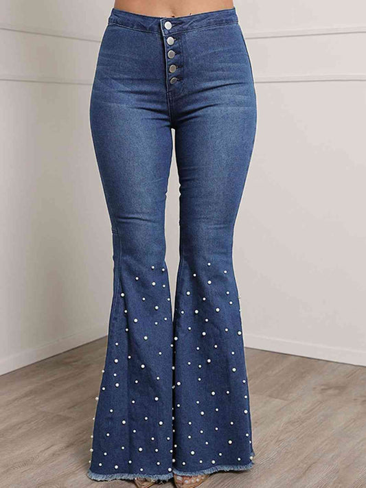 Calm Down Pearl Detail Flare Jeans