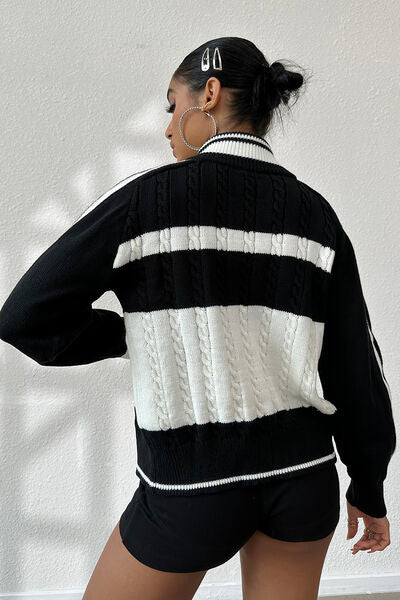 Retro Cable Knit Jacket - Black/White