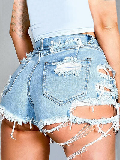 Outside Distressed Raw Hem Denim Shorts