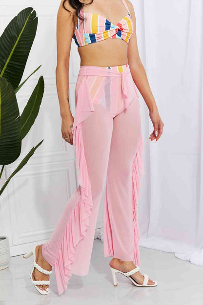 Flewed Out Mesh Ruffle Cover Up Pants - Blush Pink