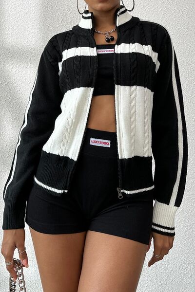 Retro Cable Knit Jacket - Black/White