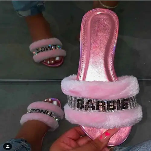 Barbie Tingz Fur Slides - Pink